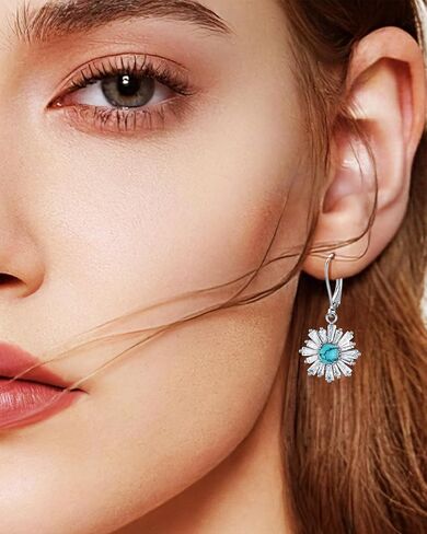 Turquoise Jewelry Set Jewelry for Women,925 Sterling Silver Earrings and Necklaces for Women, Pendant Gifts for Her Wife Moms Grandma Mother's Day Memorial Day Christmas in Saudi Arabia