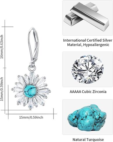 Turquoise Jewelry Set Jewelry for Women,925 Sterling Silver Earrings and Necklaces for Women, Pendant Gifts for Her Wife Moms Grandma Mother's Day Memorial Day Christmas in Saudi Arabia