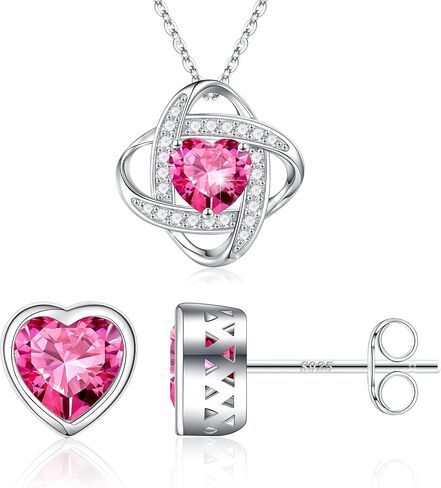 Iefil Birthstone Necklace and Heart Birthstone Earrings Set in Kuwait