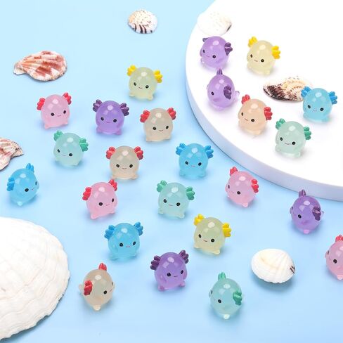 30pcs Luminous Mini Resin Axolotl, Glow in The Dark Mini Axolotl Figurines Miniature Axolotl Figurines Tiny Axolotl Figures Mini Resin Animals for Garden Landscape Crafts Cake Decor in Saudi Arabia