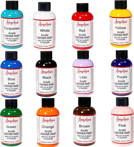 مجموعة أدوات طلاء الجلود من Angelus مكونة من 12 زجاجة 4 أونصة، PKstarter4oz in Kuwait