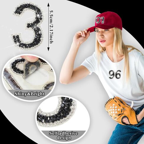 Yinder 60pcs Bling Rhinestone Numbers Self-Adhesive Glitter Number Crystal Iron-on Numbers Stickers 0-9 DIY Crafts Stickers Letter for Clothing Decoration 2.56 inches (Black) in Kuwait