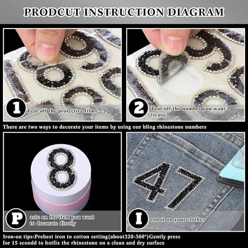 Yinder 60pcs Bling Rhinestone Numbers Self-Adhesive Glitter Number Crystal Iron-on Numbers Stickers 0-9 DIY Crafts Stickers Letter for Clothing Decoration 2.56 inches (Black) in Kuwait