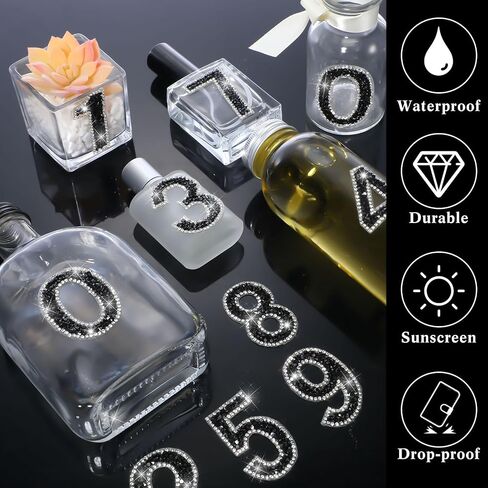 Yinder 60pcs Bling Rhinestone Numbers Self-Adhesive Glitter Number Crystal Iron-on Numbers Stickers 0-9 DIY Crafts Stickers Letter for Clothing Decoration 2.56 inches (Black) in Kuwait