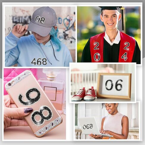 Yinder 60pcs Bling Rhinestone Numbers Self-Adhesive Glitter Number Crystal Iron-on Numbers Stickers 0-9 DIY Crafts Stickers Letter for Clothing Decoration 2.56 inches (Black) in Kuwait
