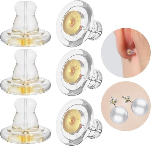 Earring Backs, 18K Gold Silicone Earring Backs Replacements, 10PCS Silicone Locking Earring Backings for Studs, Hypoallergenice Earring Backs for Adults (Silver) in Saudi Arabia