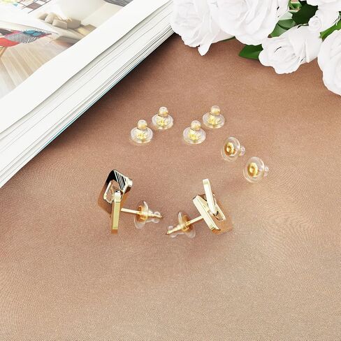 Earring Backs, 18K Gold Silicone Earring Backs Replacements, 10PCS Silicone Locking Earring Backings for Studs, Hypoallergenice Earring Backs for Adults (Silver) in Saudi Arabia