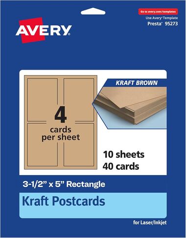 Avery Printable Rectangle Postcards, 3.5" x 5", Kraft Brown Cardstock, Print-to-the-Edge, Laser/Inkjet Cards, 200 Total in Saudi Arabia
