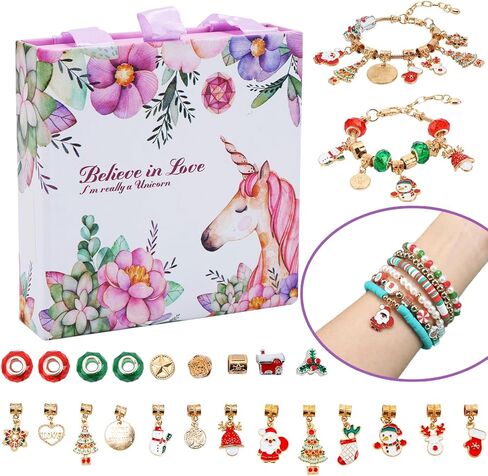 HOLYFUN Bracelet Making Kit with Jewelry Box, Jewelry Making Supplies Kit for Girls, Christmas Birthday Gifts for Age 6-12 in Kuwait