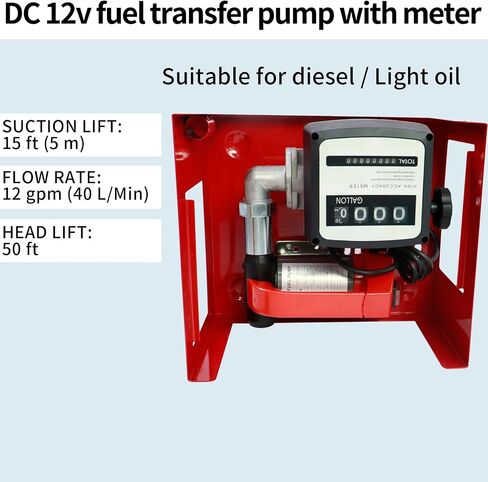 DC 12 Volts Heavy Duty Fuel Transfer Pump,Self Priming Diesel Transfer Pump with Filter,Hose & Automatic Fuel Nozzle for Diesel,Kerosene and Transformer Oil,12 GPM Flow Rate All NPT Standard in Saudi Arabia