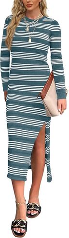 WIHOLL Women's Lightweight Sweater Dress Long Sleeve Side Slit Soft Warm Dresses 2024 Fall Winter Fashion in Kuwait
