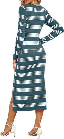 WIHOLL Women's Lightweight Sweater Dress Long Sleeve Side Slit Soft Warm Dresses 2024 Fall Winter Fashion in Kuwait