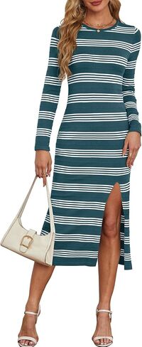 WIHOLL Women's Lightweight Sweater Dress Long Sleeve Side Slit Soft Warm Dresses 2024 Fall Winter Fashion in Kuwait