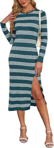 WIHOLL Women's Lightweight Sweater Dress Long Sleeve Side Slit Soft Warm Dresses 2024 Fall Winter Fashion in Kuwait