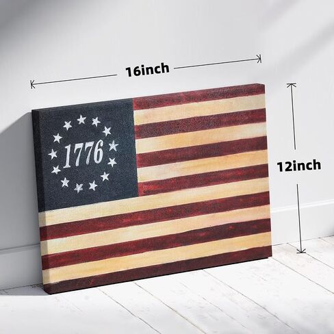 LAIFUFIRM American 1776 Flag Canvas Wall Art Betsy Ross Patriotic Decor USA Stars Strips Painting for Man Cave Room Office Decor(16'' x 12'' x 1 Panel) in Saudi Arabia