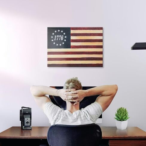 LAIFUFIRM American 1776 Flag Canvas Wall Art Betsy Ross Patriotic Decor USA Stars Strips Painting for Man Cave Room Office Decor(16'' x 12'' x 1 Panel) in Saudi Arabia