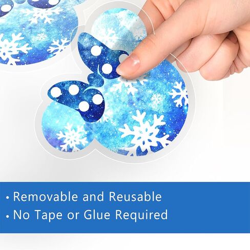 Mfault Winter Cartoon Mouse Snowman Blue Window Clings 4 Sheets, Let It Snow Christmas Tree Stickers Decals Decorations, Seasonal Snowflake Castle Home Kitchen Decor in Saudi Arabia