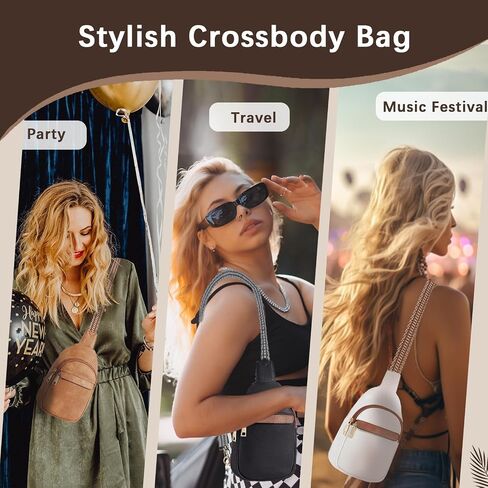 Crossbody Bags for Women Men, Small Sling Purses Bag for Women Trendy, Faux Leather Fashionable Waist Travel Backpacks with Guitar Strap (Brown) in Saudi Arabia