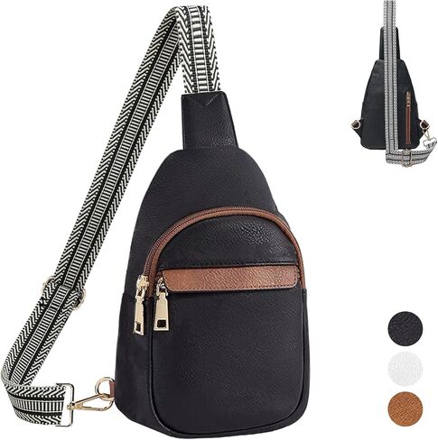 Crossbody Bags for Women Men, Small Sling Purses Bag for Women Trendy, Faux Leather Fashionable Waist Travel Backpacks with Guitar Strap (Brown) in Saudi Arabia