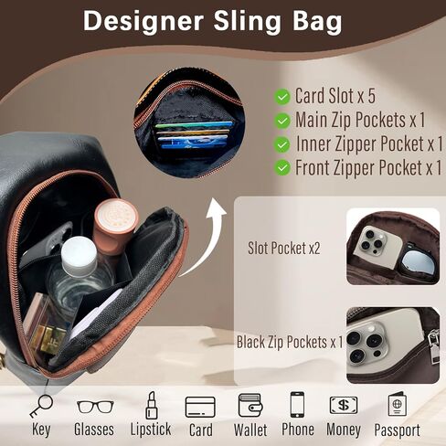 Crossbody Bags for Women Men, Small Sling Purses Bag for Women Trendy, Faux Leather Fashionable Waist Travel Backpacks with Guitar Strap (Brown) in Saudi Arabia