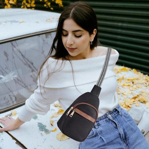 Crossbody Bags for Women Men, Small Sling Purses Bag for Women Trendy, Faux Leather Fashionable Waist Travel Backpacks with Guitar Strap (Brown) in Saudi Arabia