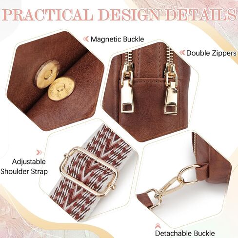 VX VONXURY Sling Bag for Women PU Leather Fanny Packs Crossbody Purse Chest Bag for Travel Hiking Cycling with Adjustable Guitar Strap Brown in Saudi Arabia