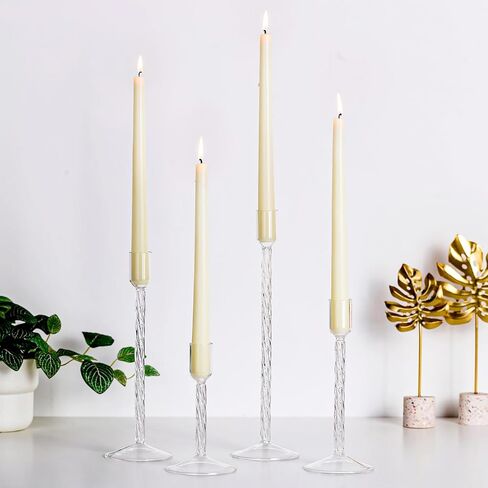 Hewory Glass Taper Candle Holders: 4 Pcs Brown Vintage Candlestick Holders Tall Candle Sticks Holder Decor, Glass Candle Holder for Table Centerpiece Wedding Christmas Advent Holiday Party Decorations in Kuwait