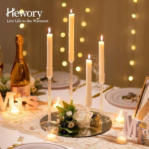 Hewory Glass Taper Candle Holders: 4 Pcs Brown Vintage Candlestick Holders Tall Candle Sticks Holder Decor, Glass Candle Holder for Table Centerpiece Wedding Christmas Advent Holiday Party Decorations in Kuwait