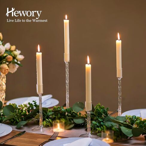 Hewory Glass Taper Candle Holders: 4 Pcs Brown Vintage Candlestick Holders Tall Candle Sticks Holder Decor, Glass Candle Holder for Table Centerpiece Wedding Christmas Advent Holiday Party Decorations in Kuwait