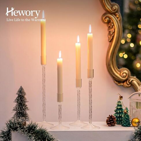 Hewory Glass Taper Candle Holders: 4 Pcs Brown Vintage Candlestick Holders Tall Candle Sticks Holder Decor, Glass Candle Holder for Table Centerpiece Wedding Christmas Advent Holiday Party Decorations in Kuwait