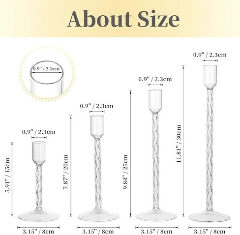 Hewory Glass Taper Candle Holders: 4 Pcs Brown Vintage Candlestick Holders Tall Candle Sticks Holder Decor, Glass Candle Holder for Table Centerpiece Wedding Christmas Advent Holiday Party Decorations in Kuwait