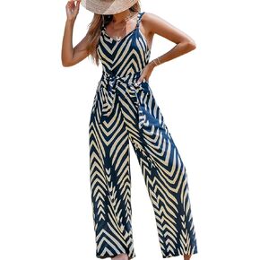 CUPSHE Women's Romper V Neck Sleeveless Jumpsuits Casual Loose Wide Leg Long Outfits