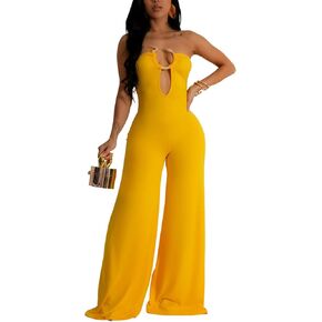 Womens Sexy Jumpsuits Snake Sleeveless Top Long Pants Solid Color Summer Going Out Jumpsuits