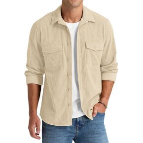 NITAGUT Mens Corduroy Shirt Long Sleeve Button Down Work Shirt Jacket with Chest Flap Pocket