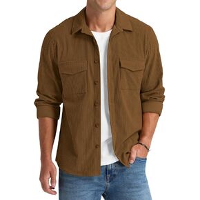 NITAGUT Mens Corduroy Shirt Long Sleeve Button Down Work Shirt Jacket with Chest Flap Pocket