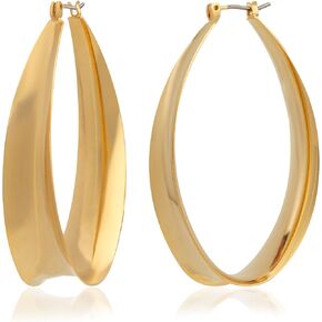 16K Gold Plated Tapered Hoop Earrings - Sleek and Modern Design - Hypoallergenic, Lightweight Jewelry for Wemen, 2-inch