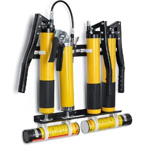 Grease Gun Holder, Wall Mount Grease Gun Organizer with Storage Box for Enclosed Trailer, Workshop, Shop, Garage, Grease Gun Storage Rack Hold 4 Grease Gun and 2 Grease Cartridges