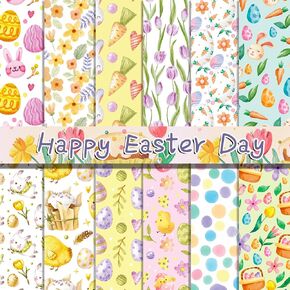 24 Sheet Easter Pattern Scrapbook Paper, 12 Designs Happy Easter Spring Decoupage Origami Paper, Double-Sided Bunny Rabbit Egg Craft Papers Making Card for DIY Party Decor Supplies,12x12in