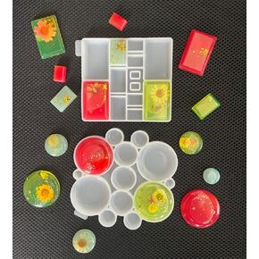 szcelling قطعتان من قالب سلسلة المفاتيح السيليكون المربع الدائري الحجم 26 تجاويف قالب صب الراتنج المستدير مجوهرات قلادة قالب راتنجات الايبوكسي مع فتحة مسطحة فارغة سحر صناعة يدوية in Kuwait