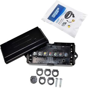 HQRP 7 Way/Pin Electrical RV Trailer Junction Box 7 Gang/Pole Wire Cable Cord Connection Box Color Coded Camper Truck Caravan Rewiring, Waterproof, Dustproof