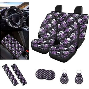 Boho Frog Printed Car Seat Covers Full Set for Women Men, Neoprene Steering Wheel Cover Seatbelt Front Rear Seat Backrest Bottom Universal Fit Most Vehicles Easy to Install, Green