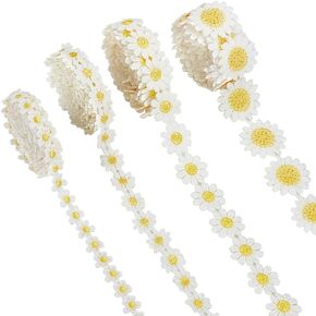 WADORN 12 Yards Daisy Ribbon Sunflower Decorating Lace, 4 Styles Flower Embroidered Trim Ribbon DIY Handmade Sewing Supplies Crafts for Clothes Wedding Dress Women's Hair Band Decoration