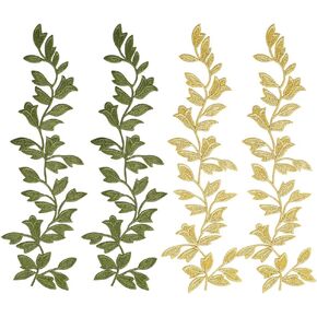 GORGECRAFT 4Pcs 2 Colors Leaf Lace Fabric Vine Embroidered Patches Sewing Green Leaves Patch Trim Applique Lace for Women DIY Sewing Trim Wedding Dress Accessories DIY Decoration Clothes