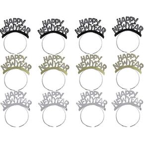 Soochat Happy New Year Headband Tiara New Years Eve Party Supplies Gold Silver Black 12 Pieces