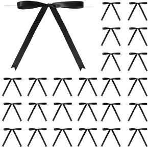 Riceshoot 24 Pcs Twist Tie Bows 5 x 7 Inches Satin Ribbon Bows for Gift Wrapping Cake Treat Bags Craft DIY Gift Wedding Baby Shower Birthday Party (Black)