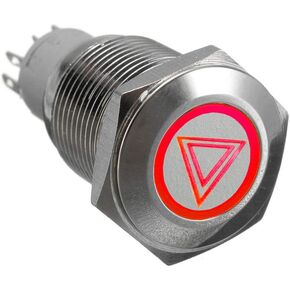 ESUPPORT 12V Car Vehicle Red LED Light Emergency Hazard Warning Push Button Metal Toggle Switch 16mm