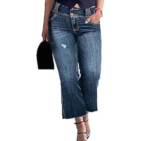 Flamingals Women's Mid Rise Baggy Wide Leg Jeans Without Belt Casual Asymmetrical Waist Denim Pants with Pockets