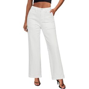 GRAPENT Jeans for Women High Waisted Straight Leg Jeans Stretchy Trendy Wide Leg Denim Pants Jean Trousers Patch Pockets
