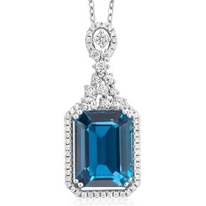 Gem Stone King 925 Sterling Silver London Blue Topaz Pendant Necklace For Women (10.10 Cttw, Emerald Cut 14X10MM, Gemstone Birthstone with 18 Inch Silver Chain)