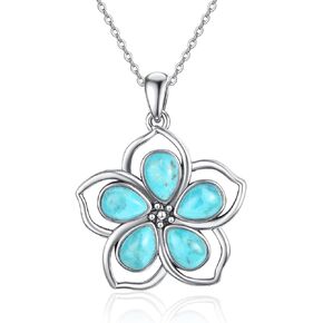 Flower Necklace for Women 925 Sterling Silver Pear Shape Turquoise/Coral/Purple Turquoise/Spiny Turquoise/Mother of Pearl Pendant Necklaces Jewelry Gift for Mother's Day